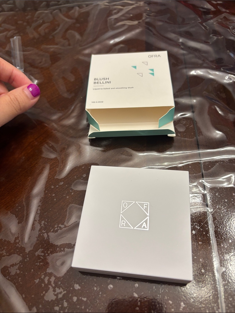 OFRA Compact Blush Case in White with Teal Accents